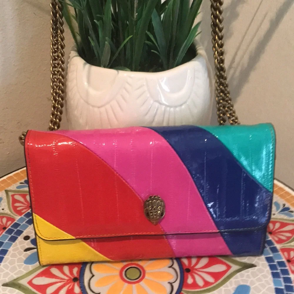 KURT GEIGER LONDON Kensington Multi Color Stripe Chain Wallet - Picture 2 of 13